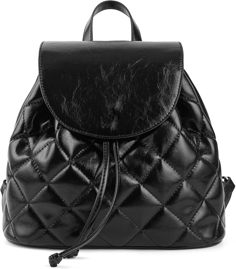 Quilted Mini Backpack for Women, Vegan Leather Convertible Backpack Purse with Magnetic Closure