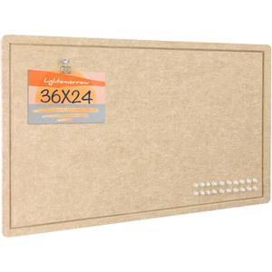 Lightomorrow Bulletin Board, 36 x 24 inches Felt Board - Decorative Pin Board, Cork Board Alternative for Wall, 3' x 2' Foldable Self-Adhesive Vision Board Prayer Board with 20 Pushpins - Beige Brown