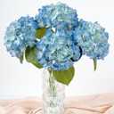 4 Pcs Real Touch Blue Hydrangeas Artificial Flowers 20'' Real Looking Faux Hydrangeas for Party Wedding Home Decor Kitchen Baby Shower Flower Arrangement