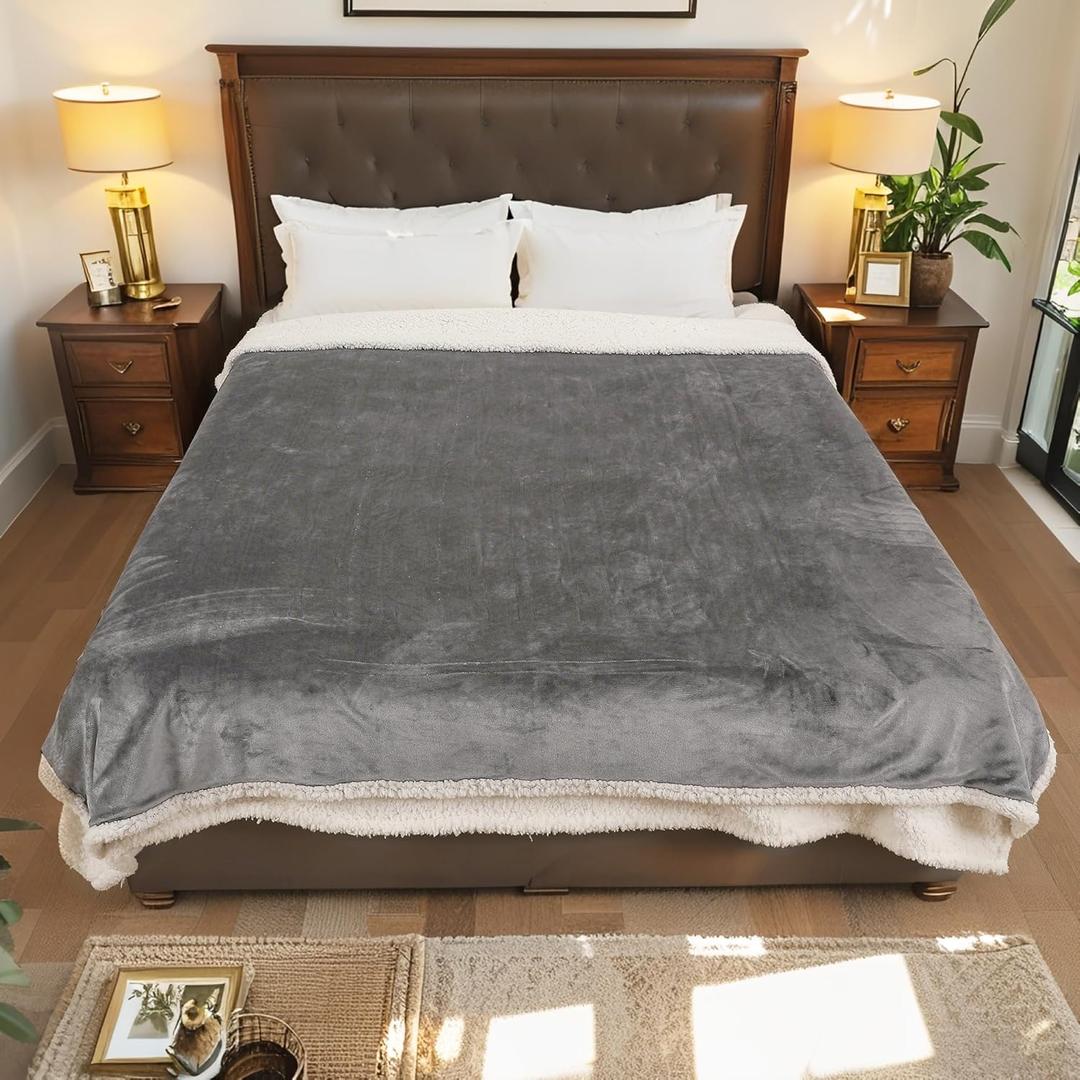 Electric Heated Blanket Throw Size 50"x60", DualSided Soft Flannel & Sherpa, 4 Heat Settings with 3H Timer, Breathable Warm for Bed & Couch, Machine Washable, Dark Grey