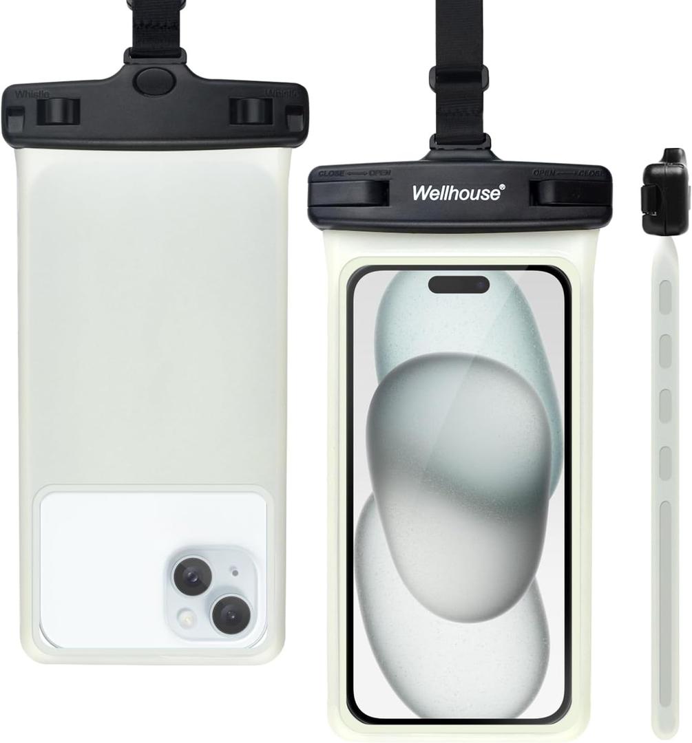 wellhouse Waterproof Phone Pouch, Waterproof Phone Case for iPhone 17 16 15 14 13 Pro Max XS Samsung, IPX8 3D Cellphone Dry Bag Beach Essentials (1 Pack - Luminous Black7.0, 7 inch)
