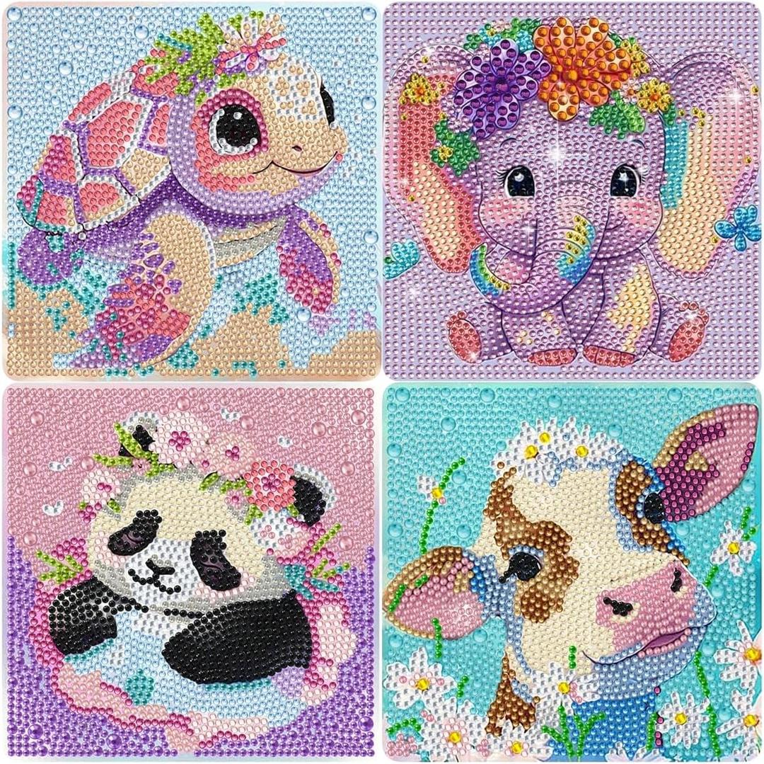 5 x wavaiov 4 Pack Cartoon 5D Diamond Art Painting Kits, Cute Animals DIY Diamond Arts Mosaic Kits for Adult Beginner, Full Round Drill Gem Art for Home Wall Decor Present 6X6 inch