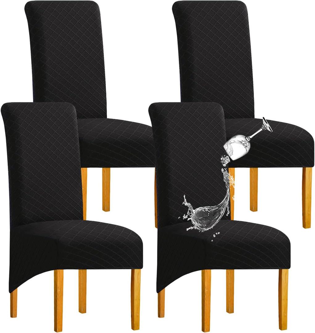 Waterproof XL/Oversized Dining Chair Cover, Parsons Chair Covers(Black, Set of 4(XL))