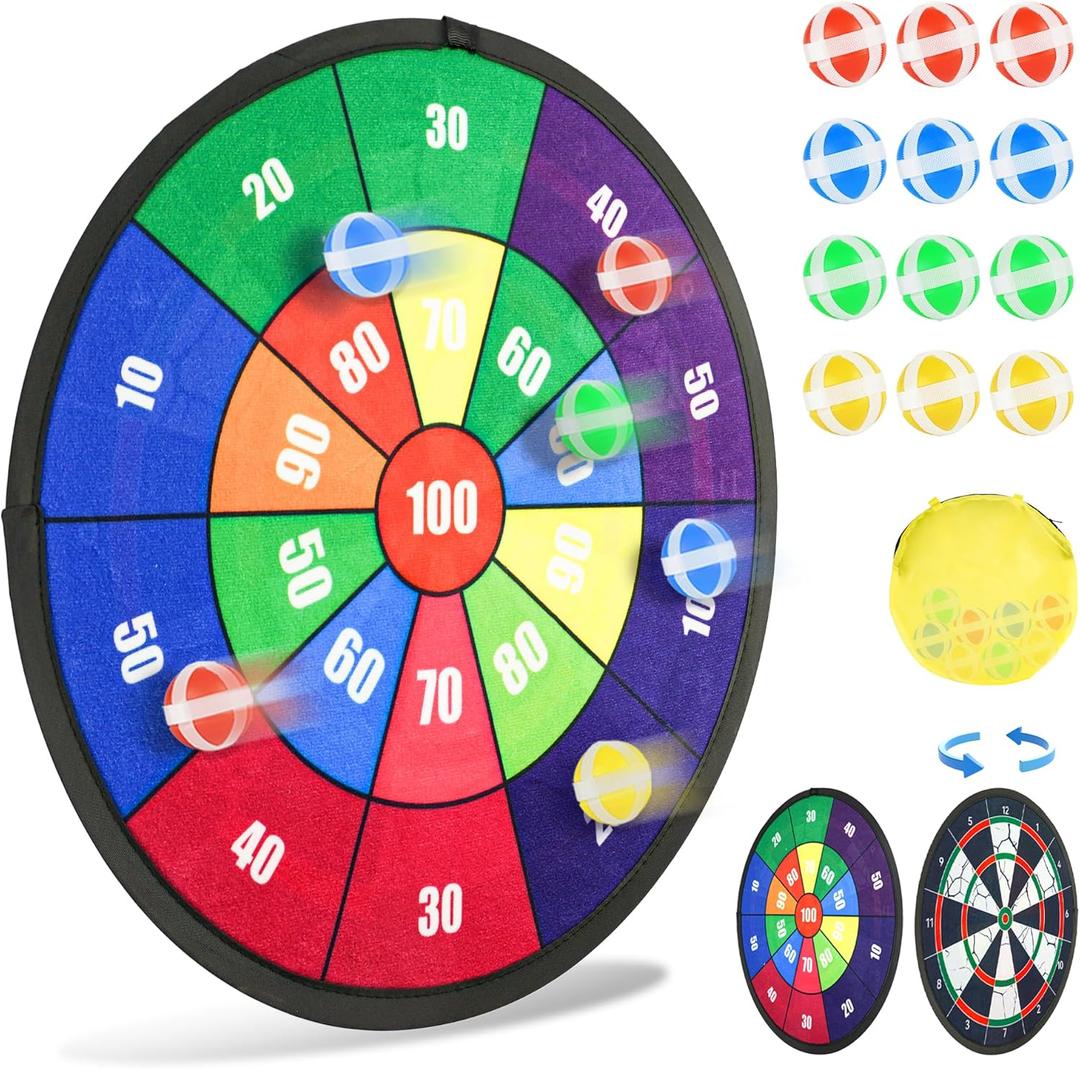 BELLOCHIDDO Double Sided Dart Board for Kids, Toys for 3 4 5 6 7 8 9 10 11 12 Years Old Boys with 12 Sticky Balls, Indoor & Outdoor Party Carnival Games, Birthday Gifts for Kids