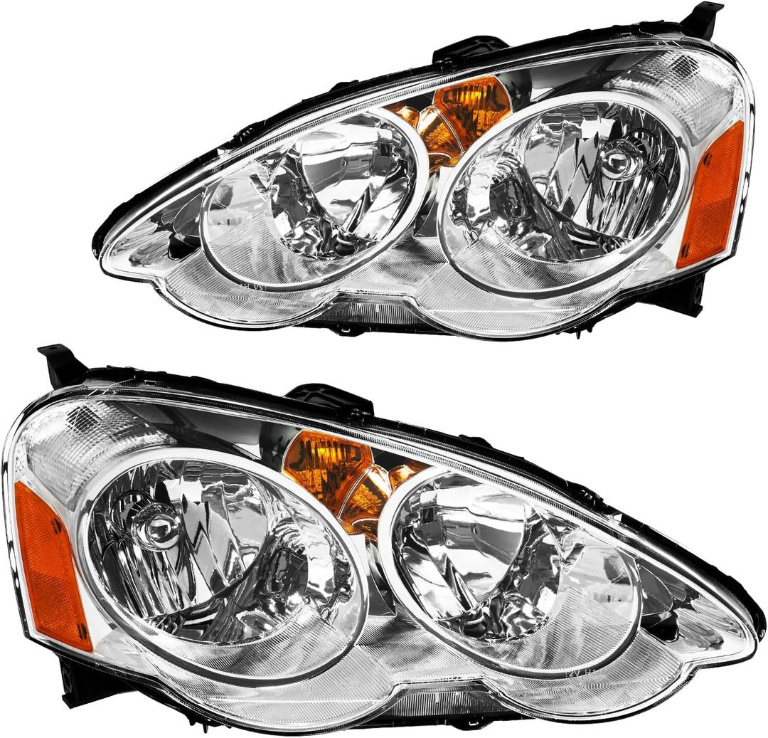 KAX Headlight Assembly,Chrome Headlights Compatible with RSX 2002-2004,Amber Reflector Color Clear Lens Color
