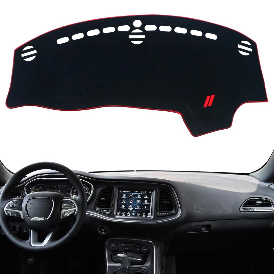 REMOCH Dash Cover for Dodge Challenger Accessories 2015-2022 2023 2024 Dashboard Cover Mat Sunshade No Glare UV Rays Protector Nonslip Interior Pad (Red Edge)