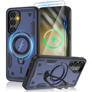 for Samsung Galaxy-S23-Case with Magsafe & [HD Screen Protector2][Anti-Fingerprint], 360 Metal Rotated Kickstand,Military Grade Shockproof Protective for Galaxy S23 Case,Blue