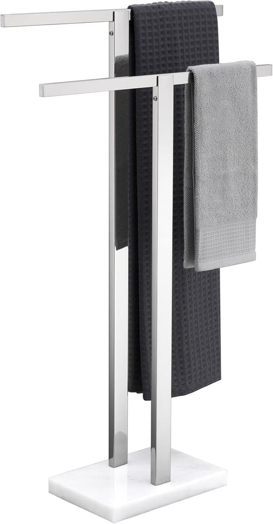 KOKOSIRI Bathroom Towel Rack 2-Tier Standing Towel Racks with Marble Base, Stainless Steel Freestanding Towel Bars, Thicken Steady Design, Polished Chrome THS0001-CH