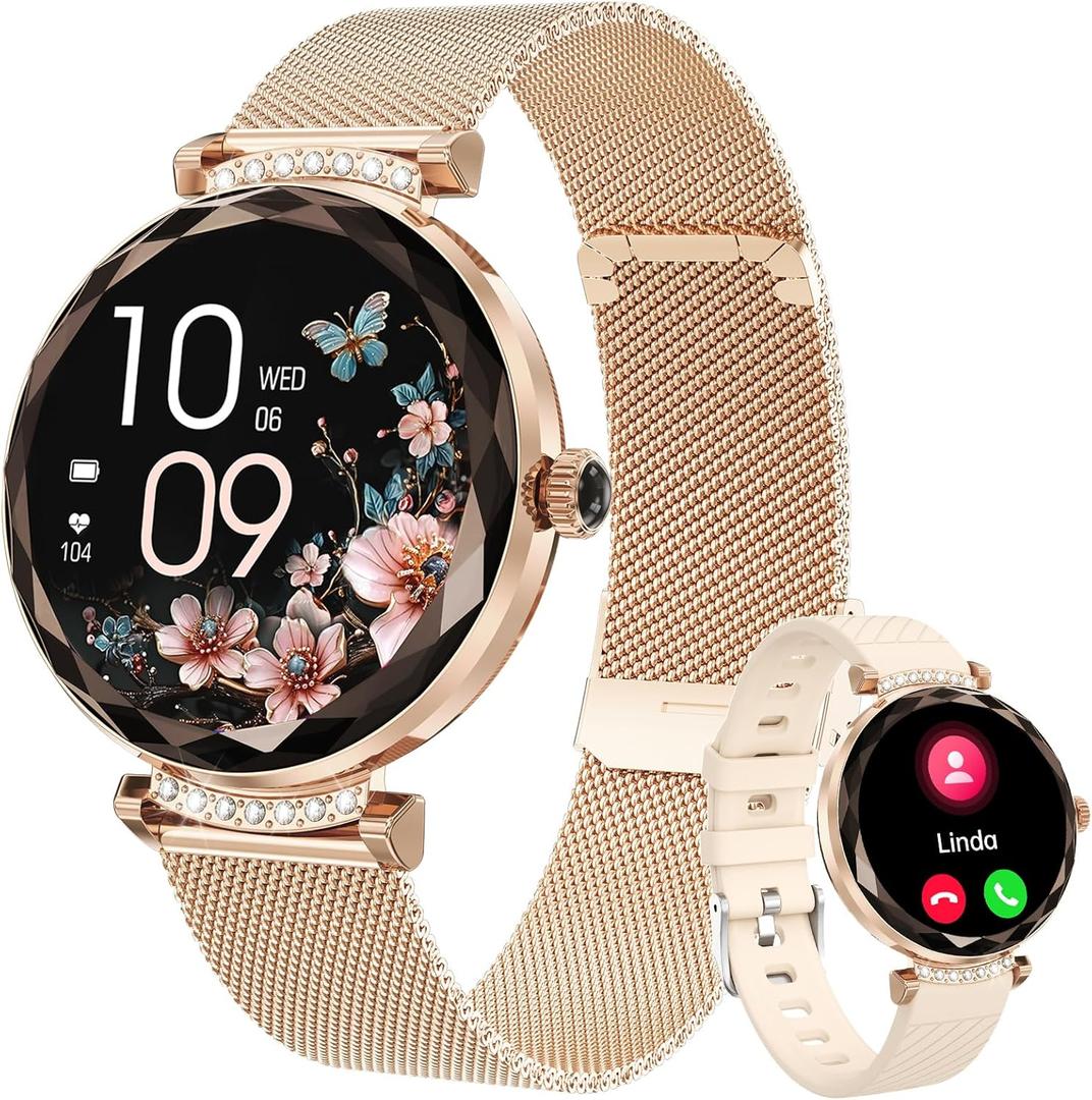 Smart Watch for Women, 1.19" AMOLED Ultra-Clear Screen Activity Trackers with Heart Rate/Sleep/SpO2 Monitor, Smartwatch for iPhone/Samsung/Android, 113 Sport Modes Waterproof Fitness Watch Rosegold