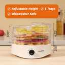 Small Food Dehydrator Dryer - Dehydrator for Healthy Food, Meat, Jerky, Fruit, Vegetable, Mushroom and Herb, 280W, 158F, Mini Dryer with 5 BPA-Free Drying Racks and Slide Out Tray, White, Model 704M