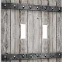 Farmhouse Grey Wood Barn Door Double Toggle Light Switch Cover Decorative 2 Gang Electrical Switchplate Faceplate Rustic Country Gray Wall Plates for Kitchen Bedroom Bathroom Decor (Plastic）