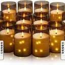 Kakoya Flameless LED Candles with Timer 12 Pc Flickering Flameless Candles for Romantic Ambiance and Home Decoration Stable Acrylic Shell, with Embedded Star String Battery Operated Candles(Grey)