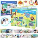 Anpro Montessori Busy Book with Felt Toys, Preschool Learning Activities with 20 Themes Learning & Coloring Books, 4 Felt Toys, Airplane Car Travel Toy Birthday Gift for Boys Girls, ACANML0101-1-AP