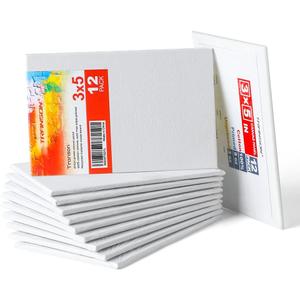 Transon 12 Pack 3x5 Inch Acrylic Painting Canvas, with Heavy Duty MDF Backing Boards, 100% Cotton Acid-Free Primed Canvas Panels for Kids Students Beginners Art Crafts