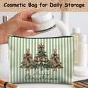 Coquette Leopard Christmas Tree Makeup Bag for Women, Merry Christmas Cheetah Cosmetic Bags, Xmas Green Striped Holiday Zipper Makeup Pouch for Purse