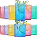 Khen Plastic Hobnail Drinking Glasses Set of 12 Bright Tones Cups 6x 10oz Lowball & 6x 1oz Highball Acrylic Beaded Design, BPA-Free, Dishwasher Safe Indoor/Outdoor Drinkware Water, Juice, Cocktails