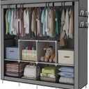 Portable Wardrobe Clothing Wardrobe Shelves Clothes Storage Organiser with 4 Hanging Rail,Grey