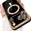 Dinick Designed for iPhone 17 Pro Case with Magnetic [Built-in Camera Cover] Compatible with MagSafe Soft TPU Glitter Cover Anti-Scratch Protective Slim for iPhone 17 Pro Case Black and Gold