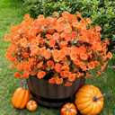 Lnoicy Artificial Fall Mums 12 Bundles Eucalyptus Fake Flowers for Planter,Fake Morning Glory for Halloween Home/Porch/Garden Decoration (Fall Orange)