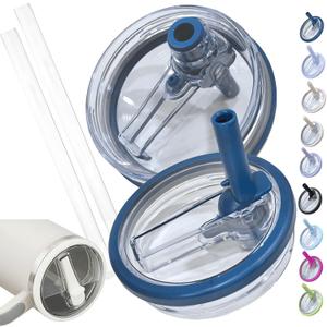 Leak Proof Flip Straw Lid Replacement for 40oz Stanley Quencher H2.0,No Spill Accessories with Extended Straw &Enhanced Sealed Lid (Dark Blue)