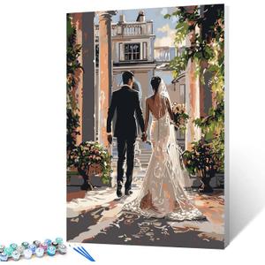 Tucocoo Groomsmen and Brides Paint by Numbers Kits with Brushes Couple Holding Hands Acrylic Oil Painting for Adults Kids Romantic Love Pictures Building Arts Craft Living Room Decor Gift(DIY Frame) (Artwork-21)