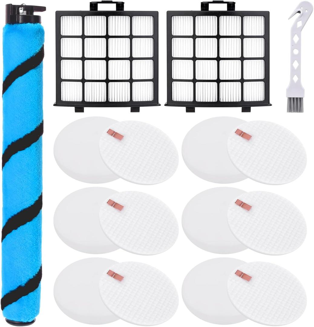 AZ2000 Filter Replacement for Shark Vertex DuoClean PowerFins AZ2002 AZ2000 AZ2000W AZ2001AMZ Upright Vacuum, Part #1483FC2000 XHFAZ2000 XFFKAZ2000, 1 Brushroll, 2 HEPA + 6 Foam Felt Filters