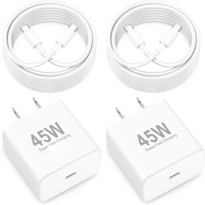 45W USB C Fast Charger for Google Pixel 10/ 10 Pro/ 10 Pro XL Fold/ 9/ 9 Pro XL/ 9 Pro Fold/ 8/ 8a/ 8 Pro/ 7/ 7a/ 6/ 5/ 4XL, 2-Pack 45W Super Fast Charging Type C Wall Charger Block & 6/ 10FT Long USB-C to C Cable