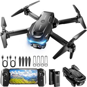 Drone with 1080P Camera - Foldable Remote Control Quadcopter with Gesture Control, 3D Flip, One Key Start, Emergency Stop, Batteries, Easier to use, Toy for Adults Beginners, Black