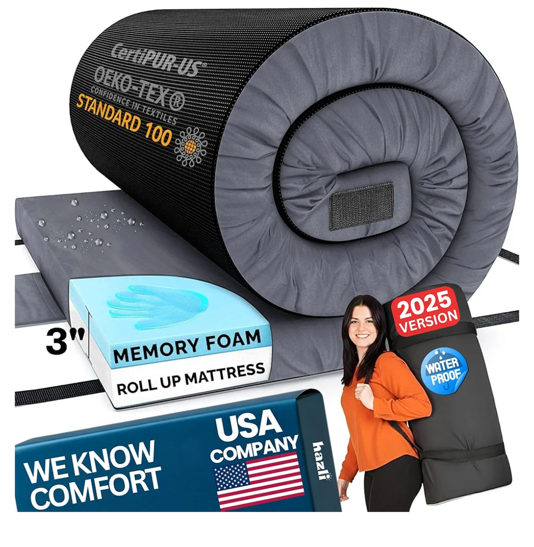 Hazli Matrix Comfort-Cell Memory Foam Camping Mattress Pad - Roll Up Mattress for Adults - Portable Cot Sleeping Pad for Camping - Floor Mat or Bed Roll for Car, SUV