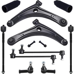 TUCAREST 10Pcs Suspension Kit Fit For Mi-tsubishi 08-17 Lancer, 07-20 Outlander, 2 Front Lower Control Arm w/Ball joint + 4 Outer Inner Tie Rod + 2 Sway Bar + 2 Boots [# K620548 K750385 EV800638]
