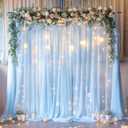 10ft x 10ft Blue Backdrop Curtain with Lights String for Parties, Sheer Tulle Wedding Photo Backdrops Drapes for Baby Shower Birthday Party Decorations Background for Photography (W5' x H10'(2 panels))