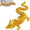 Flavery 3D Printed Dragon - 24 inch Large Pearly Sheen Articulated Dragon Fidget Toy, 3D Printed Gift for Birthday, Figurine Decor(Gold)