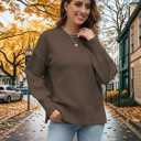 Womens Sweaters Crewneck Long Sleeve Pullover Tops Loose Fit Soft Knit Ribbed Hem Side Slit Casual Fall Winter Outfits (M)