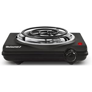 Elite Gourmet ESB100B Countertop Single Coiled Burner Electric Hot Plate, Temperature Control, Indicator Light, Easy to Clean, Black