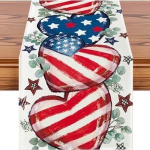 Artscope Love Heart Eucalyptus Patriotic 4th of July Table Runner, Memorial Day Kitchen Dining Table Decoration for Independence Day Home Decor 13x90 Inch