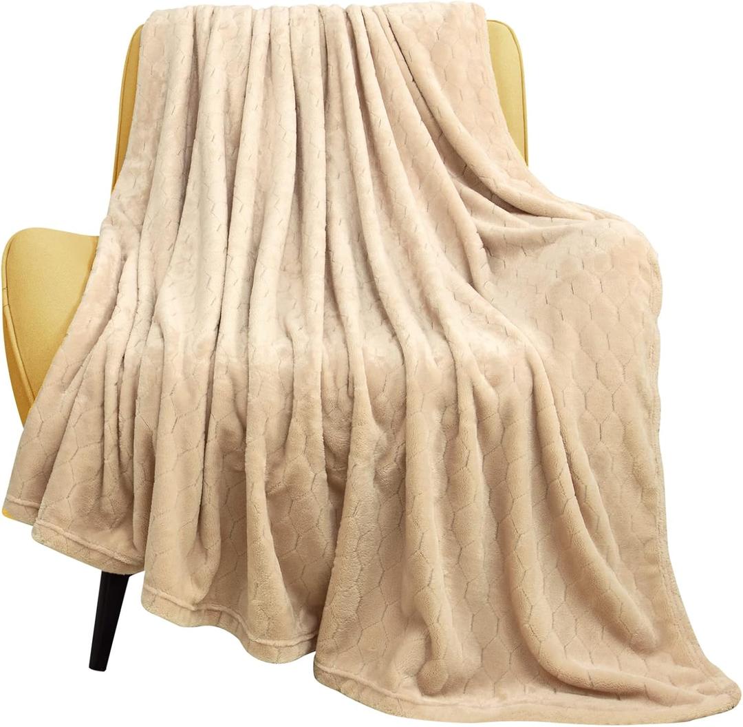 TOONOW Fleece Blanket Textured Fuzzy Plush Throw Blanket Twin Size 60" x 80", Super Soft Fluffy Bed Blanket Geometric Pattern Comfy Microfiber Flannel Blankets for Couch, Bed, Sofa, Apricot