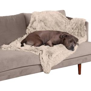 Furhaven Waterproof Throw Blanket for Dogs & Indoor Cats, Washable - Shaggy Plush Calming Long Faux Fur & Velvet Dog Blanket - Taupe, Large