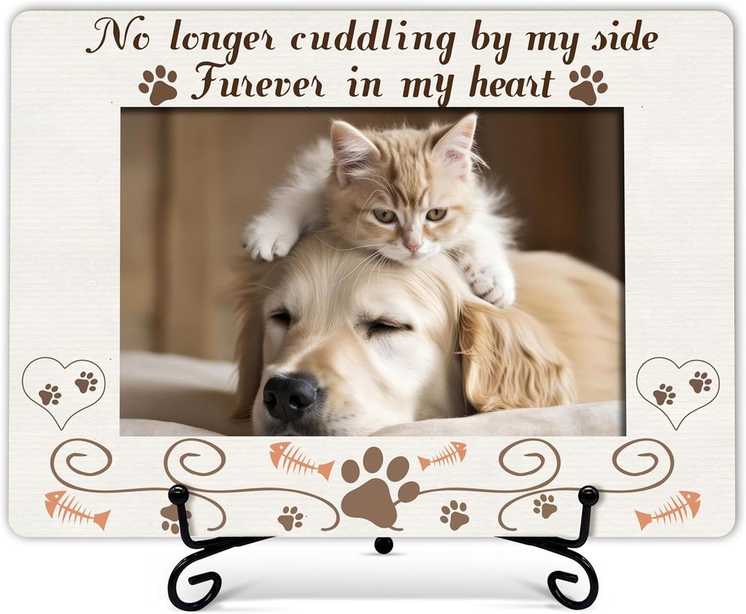 Cat Memorial Picture Frame, Forever In My Heart Photo Frame, Remembrance Gifts For Cat Lover Cat Mom, Loss of Cat Sympathy Decor Gift, Cat Passing Away Gift, Home Office Memorial Frame With Stand -14