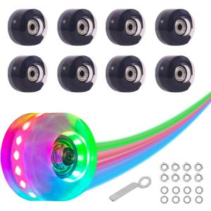 Nattork 8 Pack 82A Light up Roller Skate Wheels 54 * 32mm with Bearings Installed Luminous Quad Light Up Wheels Skating Accessories For Double Row Skates Outdoor And Indoor Use