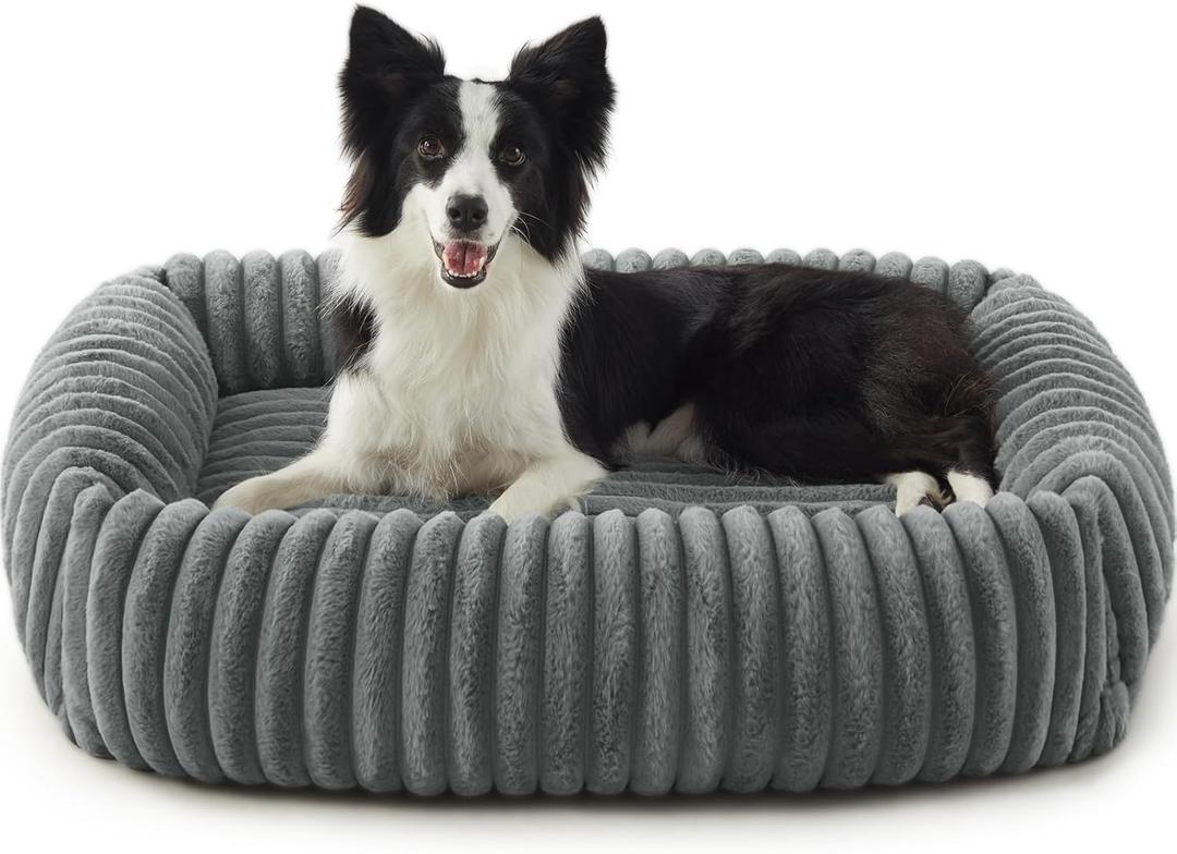 FURTIME Dog Beds Large Sized Dog, Washable Orthopedic Pet Bed with Removable Cover, Rectangle Soft Calming Sleeping Puppy Bed Durable Pet Cuddler with Anti-Slip Bottom, Grey, L(36"x27"x8")