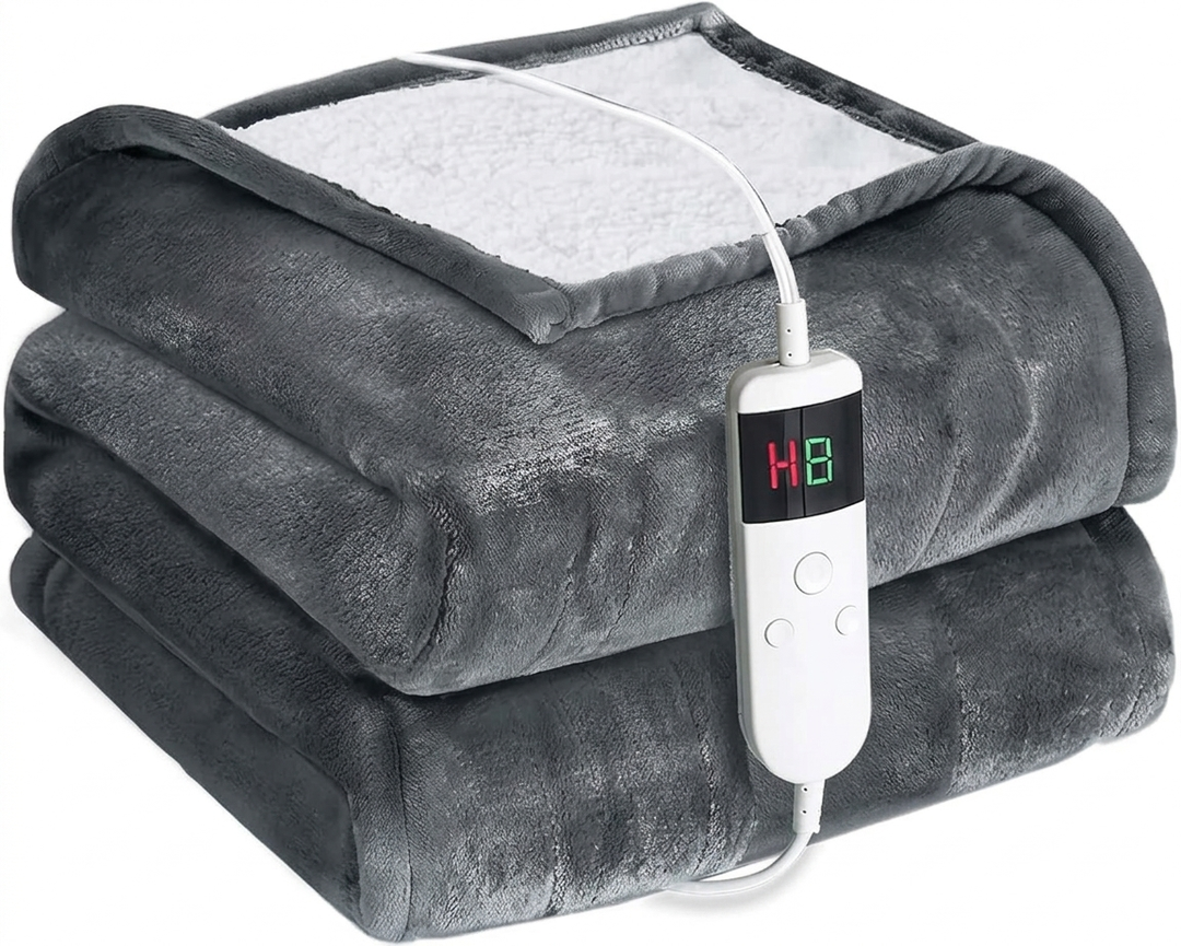Electric Blanket with Automatic Shut-Off, 150 x 180 cm, 10 Heat Settings and 8 Hour Timer, Overheating Protection, Machine Washable, Flannel Heat Blanket, Electric for Bed, Sofa and Home