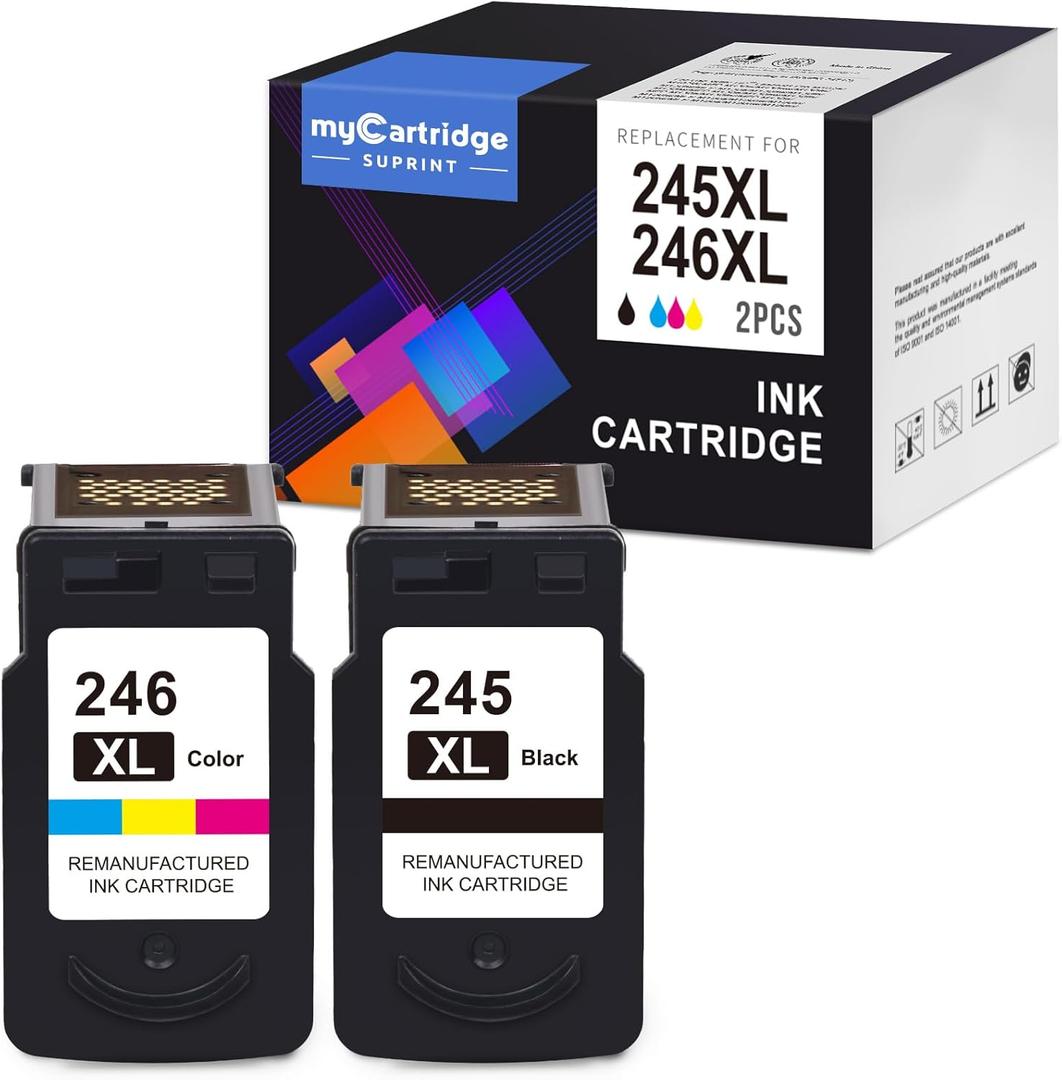 myCartridge SUPRINT 245XL Ink Cartridge PG-245 CL-246 Replacement for Canon Ink 245 and 246 Compatible for Canon 245XL 246XL Combo Pack for Pixma MG2522 TS3122 TS3322 MX490 TR4520 Printer 245 Ink