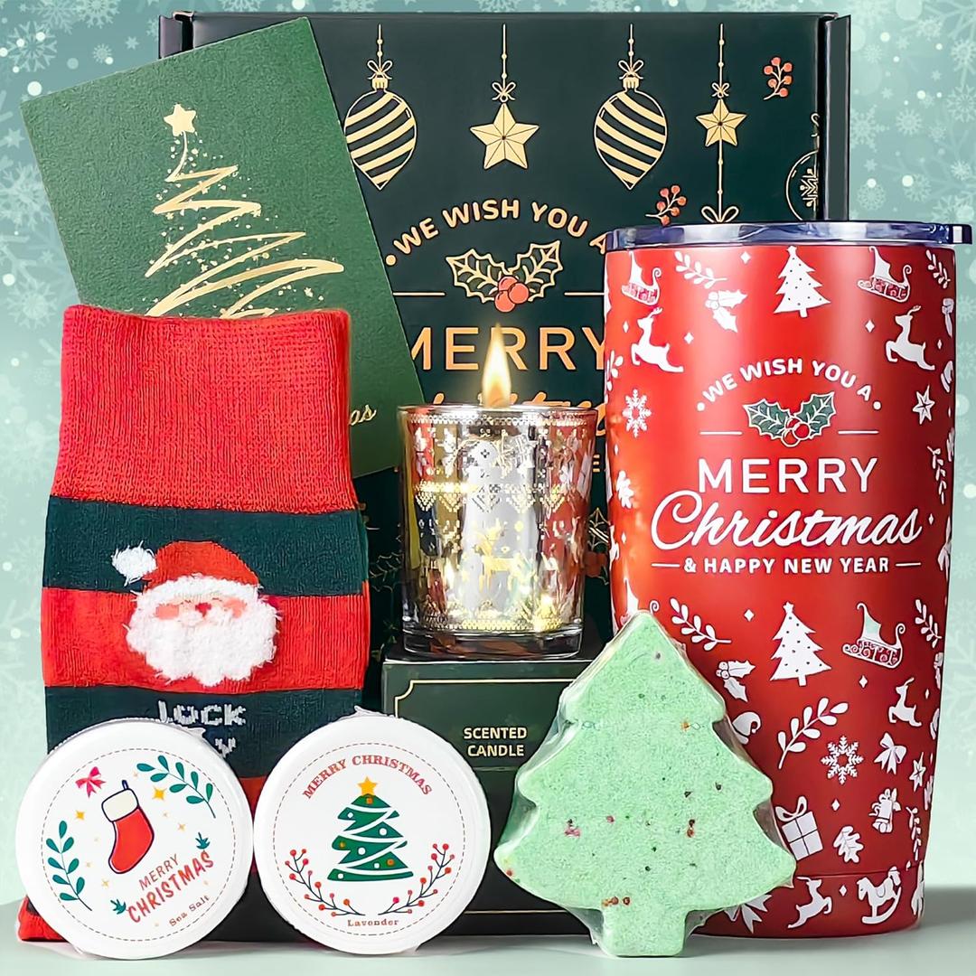 Christmas Gifts for Women 2025  Unique Christmas Gift Baskets Sets for Women Secret Santa Gifts for Coworkers Teacher Sister Mom Wife Friend Xmas Gifts Baskets Holiday Tumbler White Elephant Present