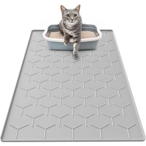 Cat Mat for Litter Box, Large 34" X 22" Cat Litter Mat, Waterproof Silicone Pad for Floor, Gray (Grey)