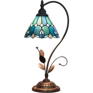 Tiffany Lamp Stained Glass lamp 8X10X20 Small Bedside Table Lamps for Living Room Bedroom Dorm Kitchen Home Decor Festival Birthday Gift,Sea Blue