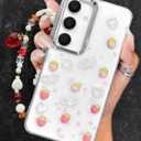 Toycamp for Samsung Galaxy S25 Plus Case, for Samsung Galaxy S24 Plus Cases - Women Girls Cute Clear Sparkly Girly Kawaii 3D Strawberry Design with Charm Strawberries Wrist Chain Aesthetic Phone Cover