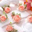 Sherr 24 Pcs Wedding Rose Wrist Corsage Wristlet Band for Bridal Bridesmaid Women Flowers Bracelets Decor Wedding Artificial Flowers for Party Prom Homecoming (Pink)
