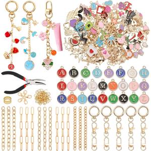 ATJUMP 263Pcs Charms Lip Gloss Keychain Making Kit, DIY Craft Supplies with Charms, Key Chain Hooks, Jump Rings, Lobster Clasps, Chains & Tools, Jewelry Making Kit for Custom Keychains, Bags
