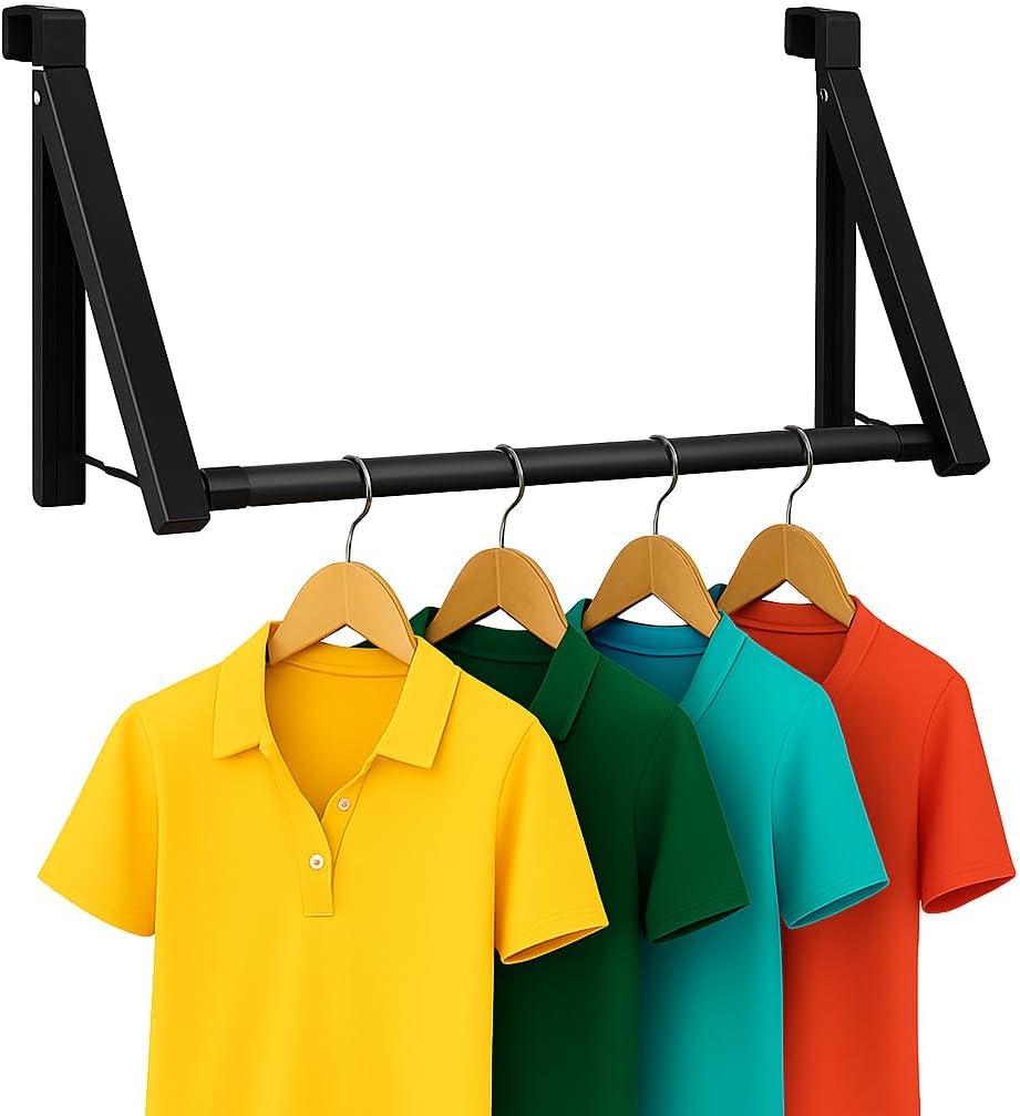 HOLDN STORAGE Over The Door Hanger - Foldable Rack Organizer for Hanging Clothes, Coats & Towels, Ideal for Dorm Rooms, Laundry, Bathrooms, Etc - Holds up to 35 LBs, Collapsible - Black (Full Set: 1 Pack)