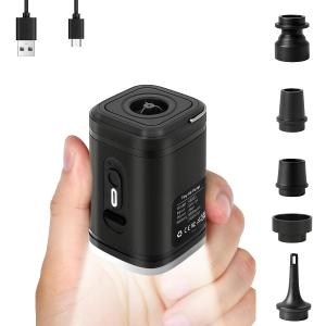 Portable Air Pump for Inflatables, Ultra-Mini Air Mattress Pump 4X with 2400mAh Battery & Camping Light,Wireless Air Pump for Outdoor Travel Swimming Rings, Pool Floats, Sleeping Pads,Vacuum Bag (1200mAh-black)